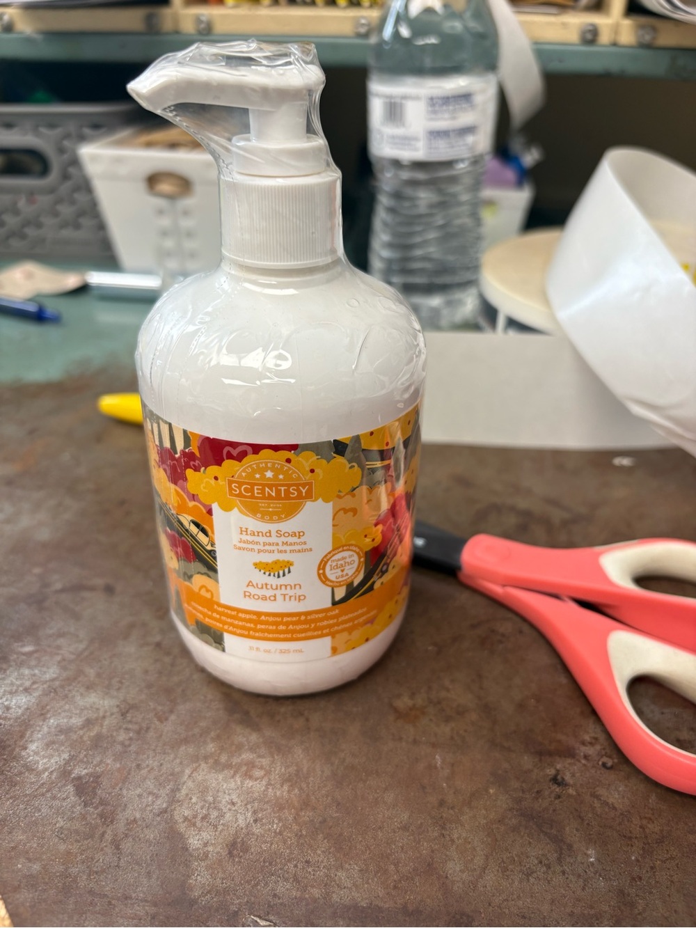 Scentsy Autumn Road Trip Hand Soap - White Bottle with Orange & Yellow Label
